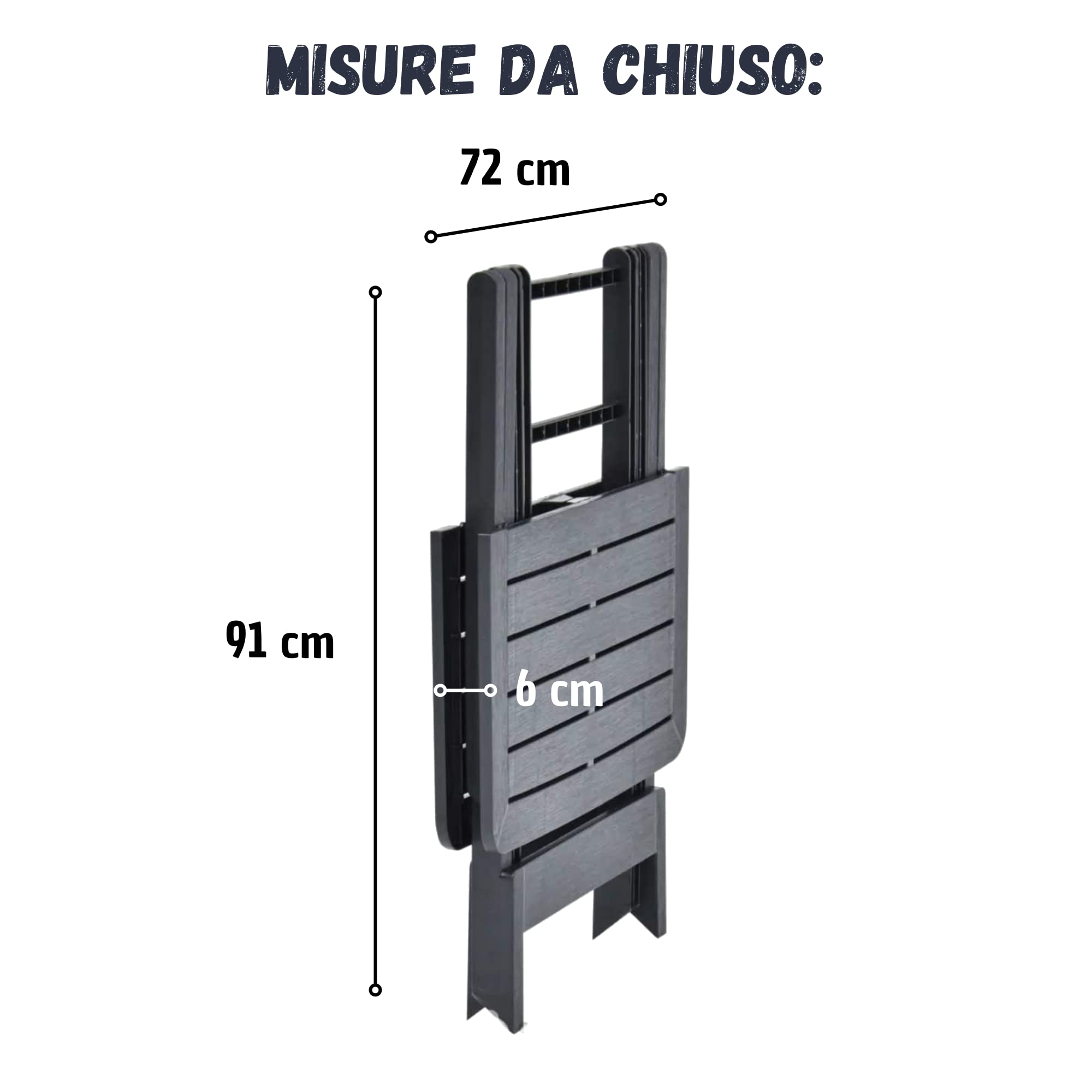 Tomaino - Tavolo Plastica Pieghevole - Tavolo Da Giardino Salvaspazio Richiudibile 79x70x72 cm - Interno, Esterno, Campeggio (Antracite)