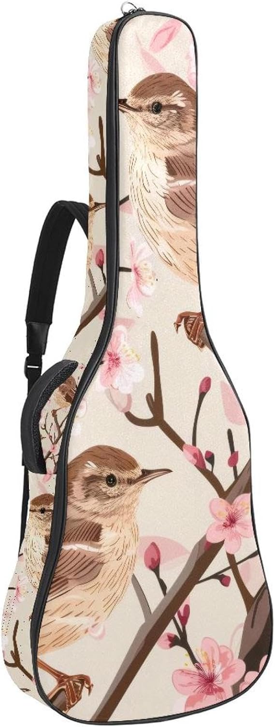 Black Floral Penoy Flowers Acoustic Guitar Gig Bag, 1 cm Thick Padding Waterproof Guitar Bag Backpack for 40 41 42 Inch Electric Bass Classical Guitars