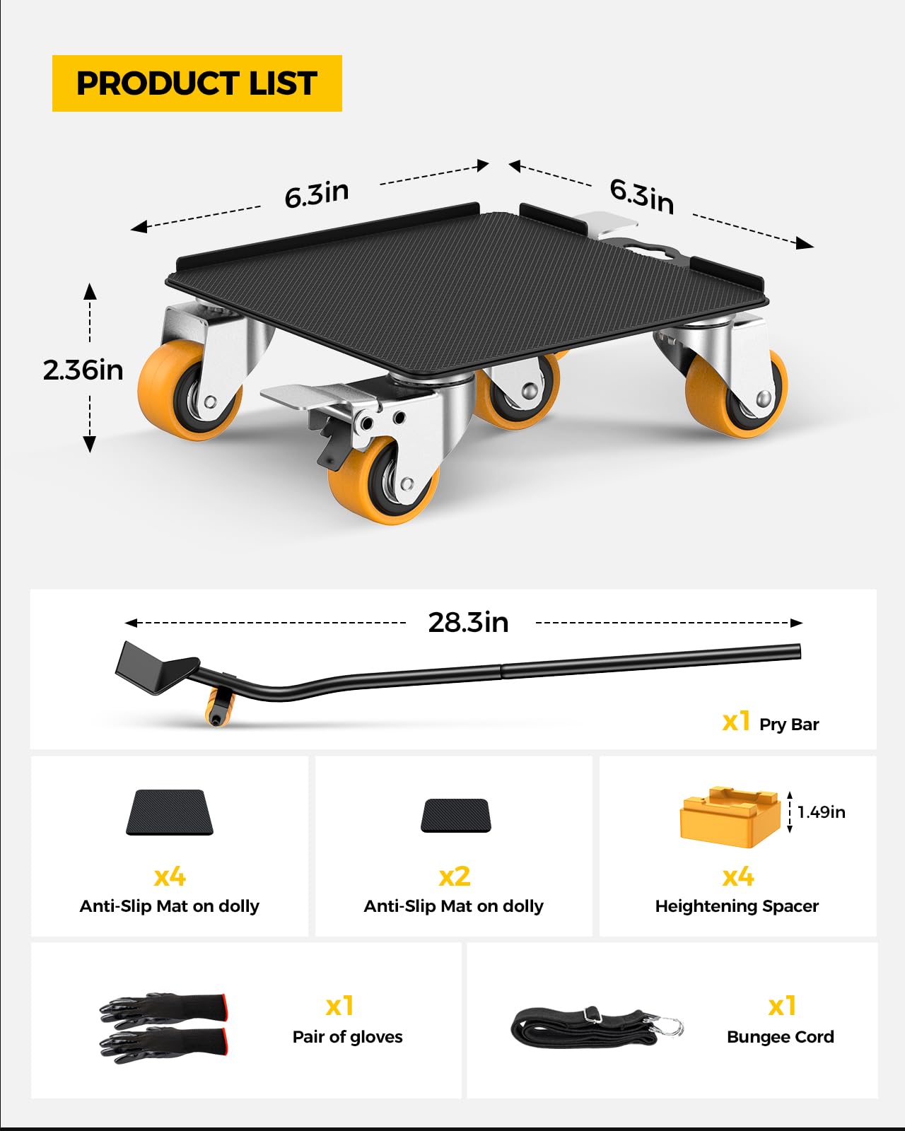KYX Furniture Dolly, Furniture Movers with 5 Wheels,Carbon Steel Panel Heavy Duty Dolly, Furniture Lifter with 360° Rotatable Silent Floor-Friendly Universal Wheels, Max Load 4000LBS (6.9x6.9 in) — Amazon image 7