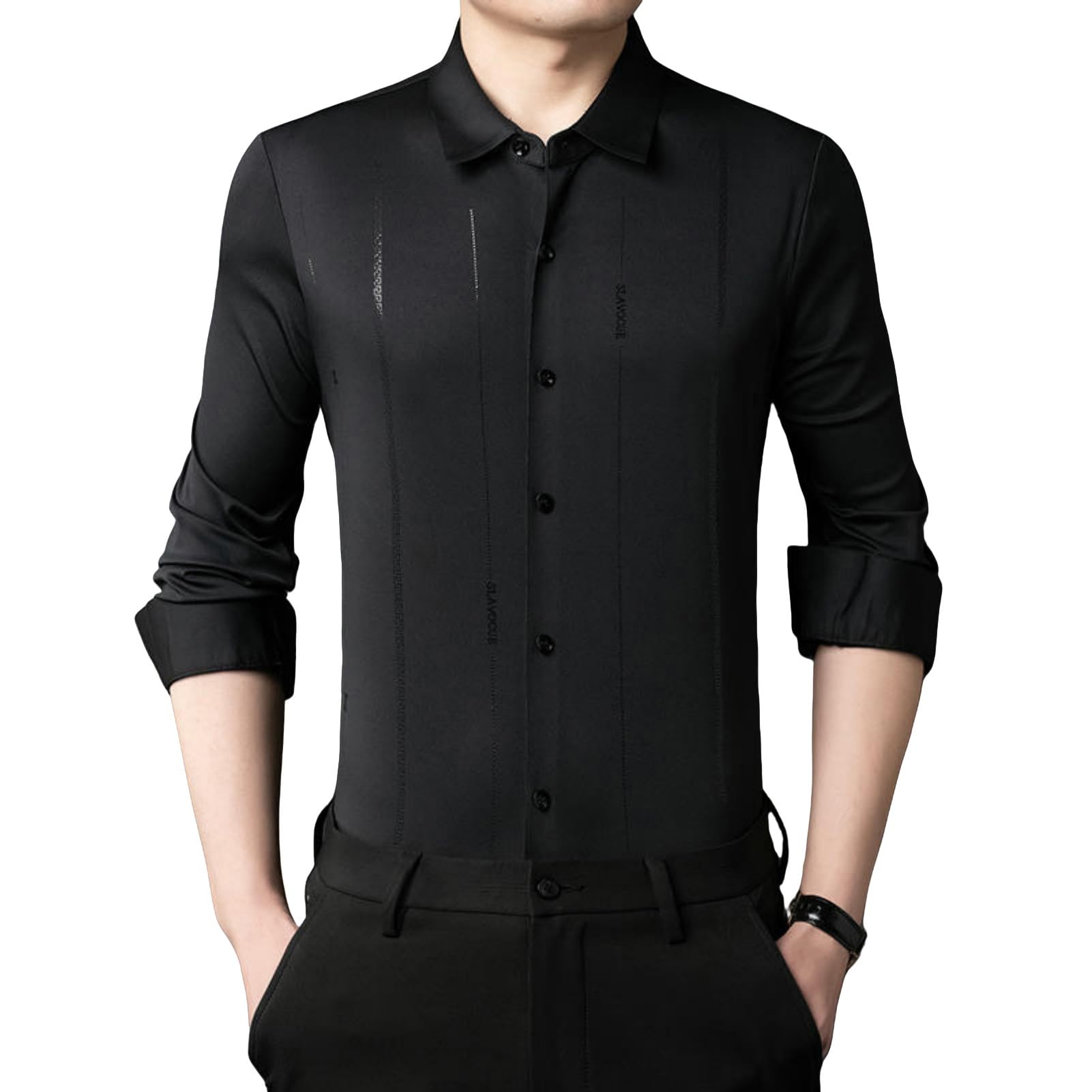 Chemise à rayures verticales homme manches longues casual chic - 8