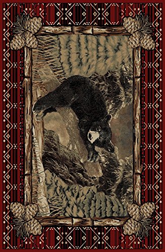 Mayberry Rug Rustic Lodge Pine Black Bear Cub Log 2'x3' Area Rug 2'3"x3'3", 5'3"x7'7"