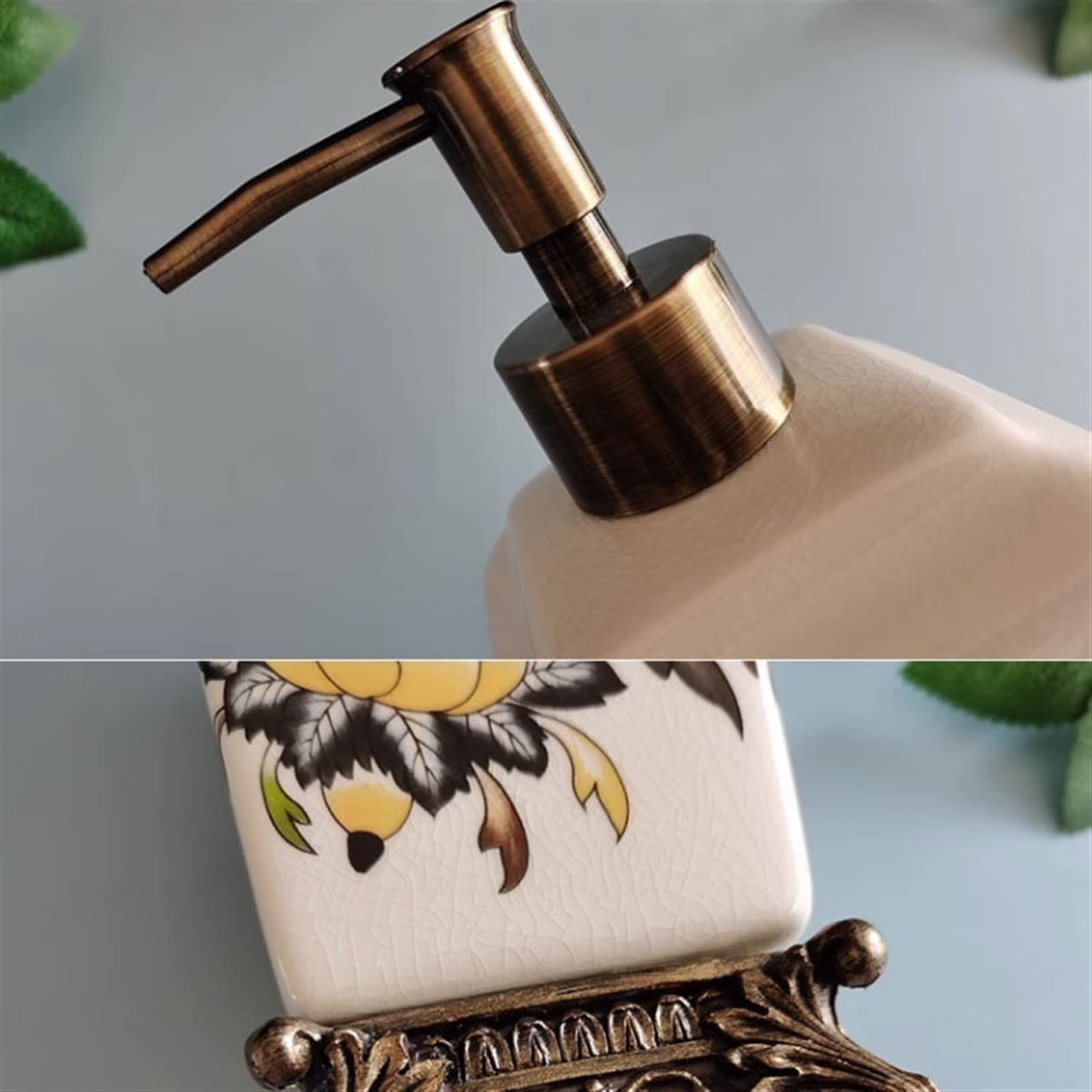 GRFIT Dosificador Jabon Dispensador de jabón de cerámica con Grietas Personalizadas de 340ML, Base de Resina de subbotella de loción Grande Retro dispensador champú (Color : A)