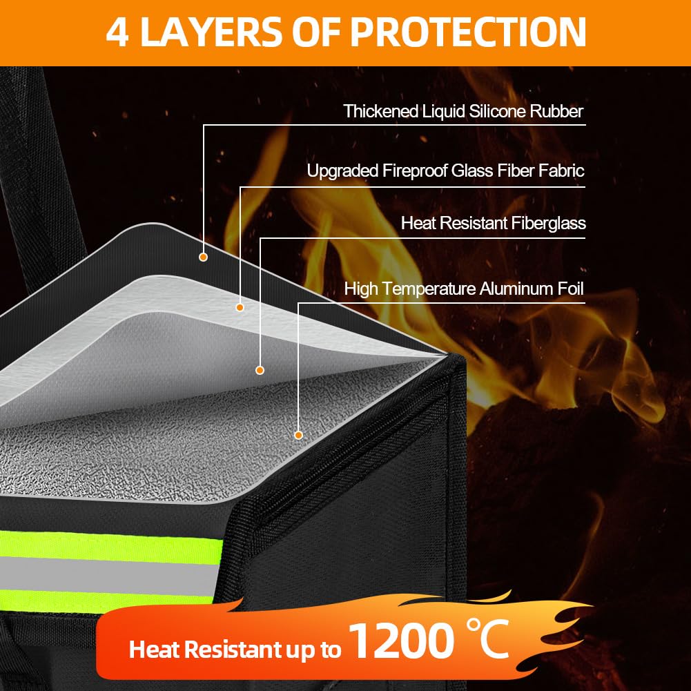 E-Bike Bolsa para Batería, 1PC Bolsa Lipo a Prueba de Explosiones Ignífuga, Resistente al Agua, Resistente al Fuego Hasta 1200 °C, Gran Capacidad, Almacenamiento Plegable(49 x 15 x 15 cm)