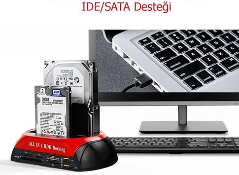 Usb 2.0 Docking Combo Kart Okuyucu Sata HDD 2.5/3.5 Ide Station Kırmızı-Siyah