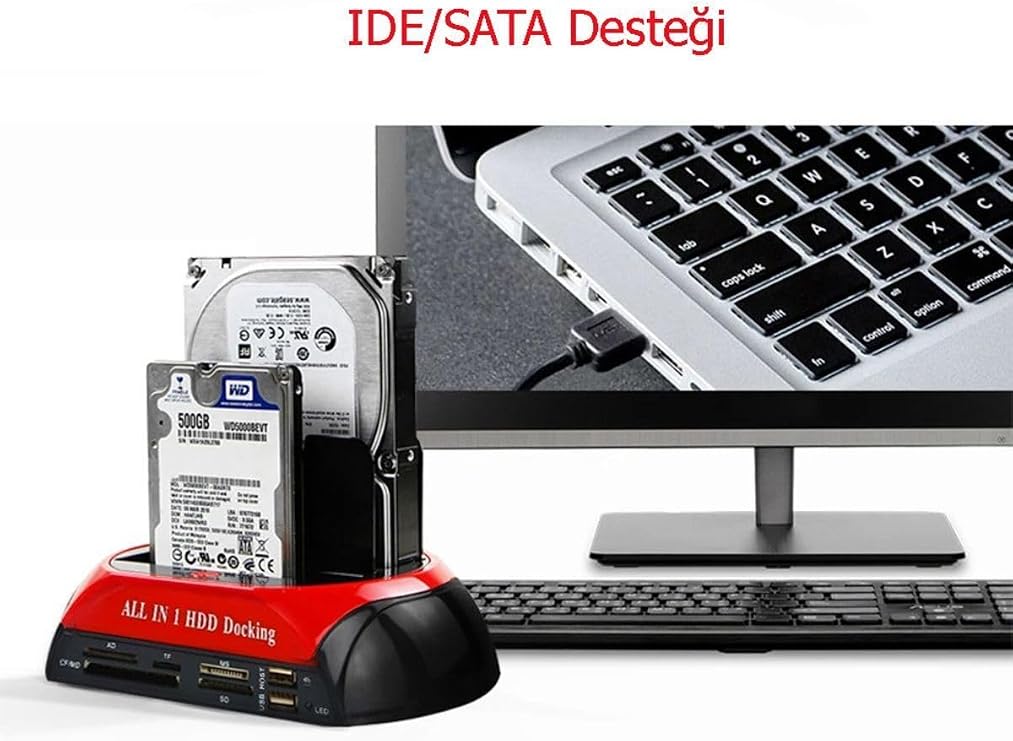 Usb 2.0 Docking Combo Kart Okuyucu Sata HDD 2.5/3.5 Ide Station Kırmızı-Siyah