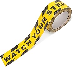Watch Your Step - Cinta de precaución de 1.9 x 16.4 pies, cinta antideslizante de color amarillo negro, cinta de agarre de seguridad antideslizante de alta tracción (A)
