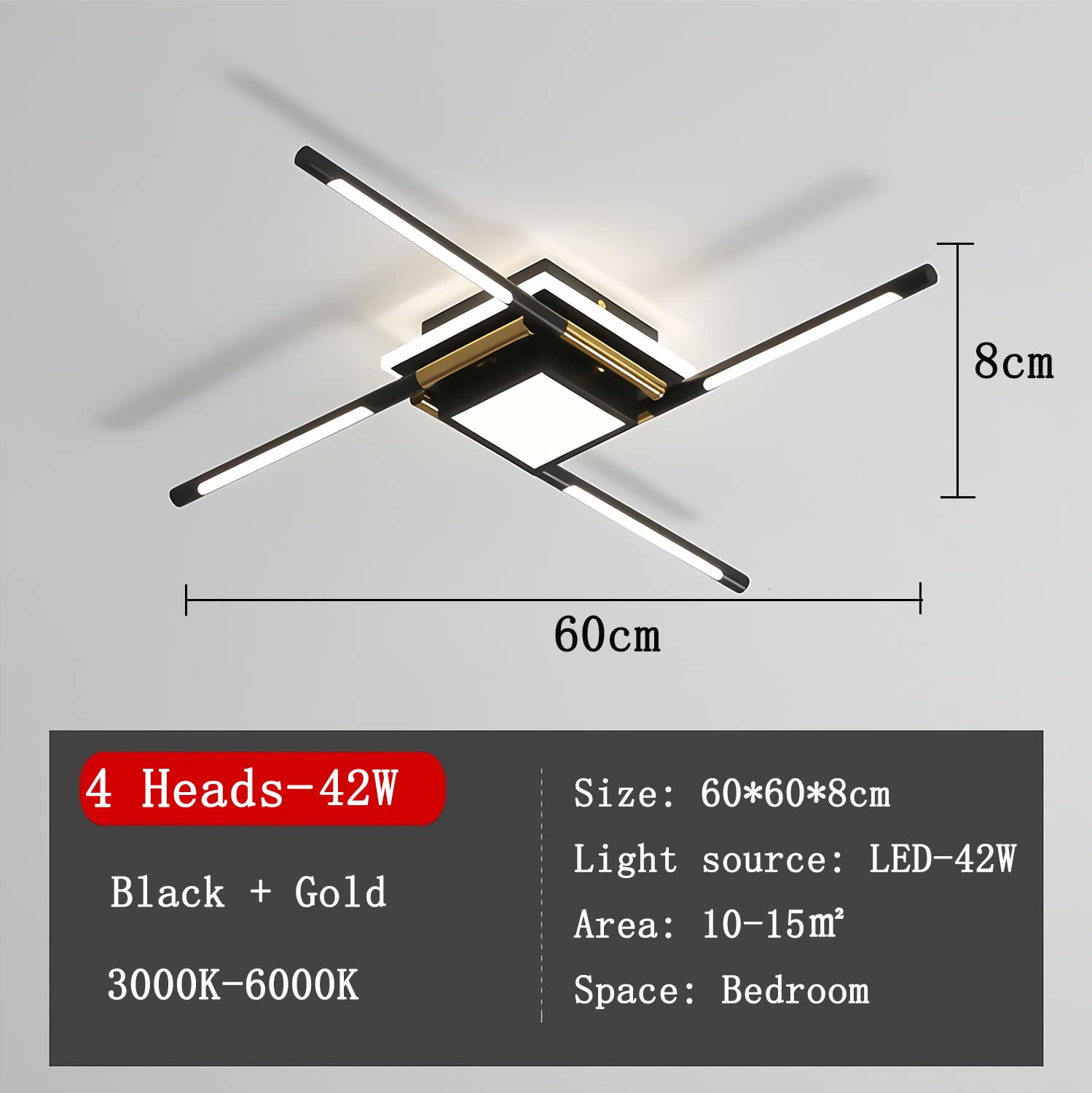 Lampy sufitowe LED Lampy do salonu Możliwość przyciemniania Nowoczesna lampa sufitowa z pilotem Metalowa akrylowa liniowa konstrukcja Lampa sufitowa do sypialni kuchnia (4 płomienie, 60cm, 42W)