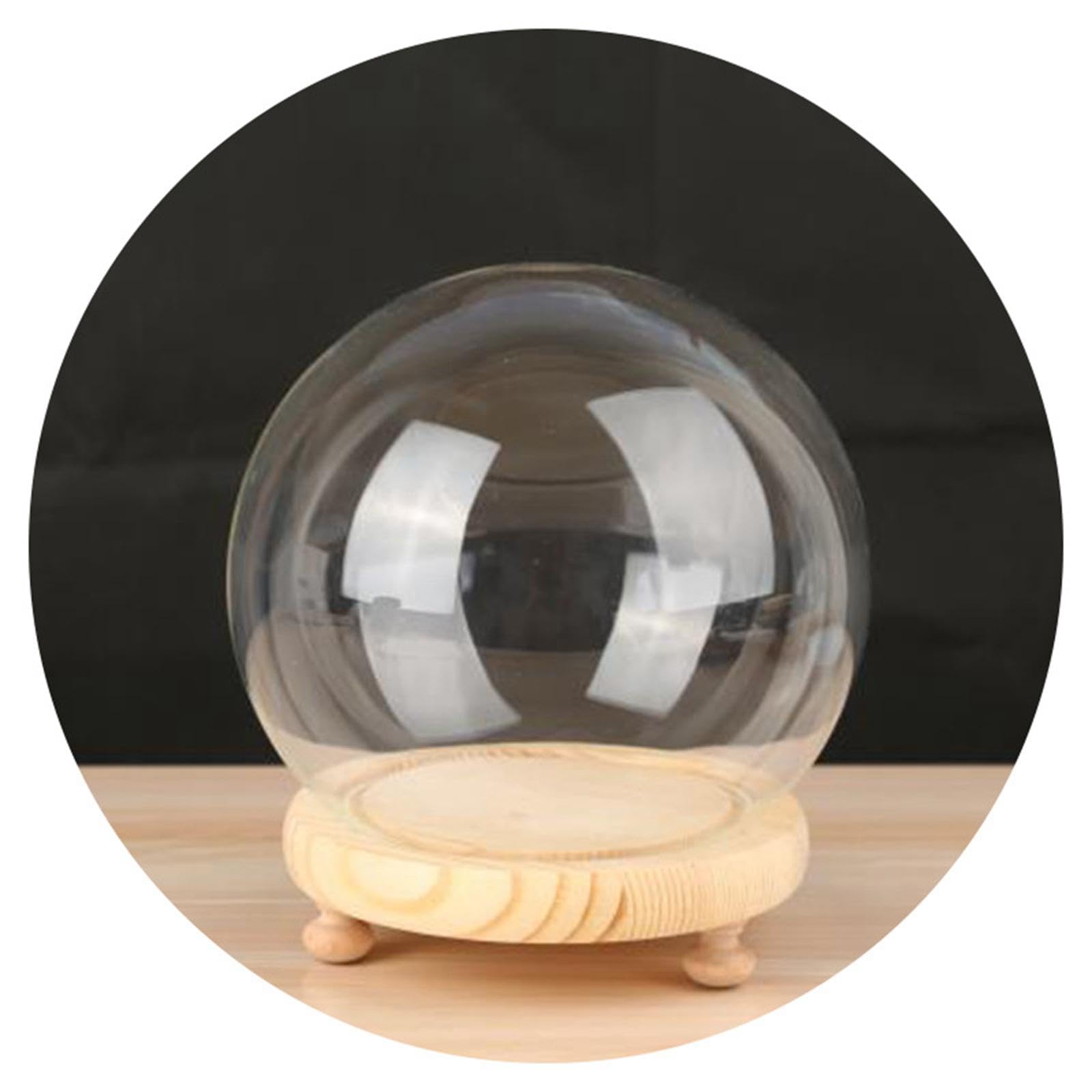 Ausstellungskuppel mit Holzsockel, Glaskuppel, Terrariensockel, Puppenhaus-Dekoration, staubdicht, DIY-Klarglas-Cloche-Kuppel für Hochzeitsfeier, 15 cm Holzsockel