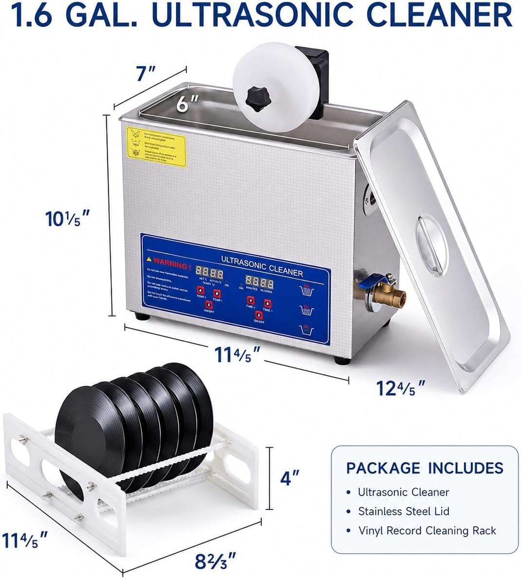 Pulitore per dischi in vinile ultra per 8 LP, macchina automatica per la pulizia su entrambi i lati, con timer da 0 a 30 minuti, cura efficiente del vinile per amanti della musica e collezionisti
