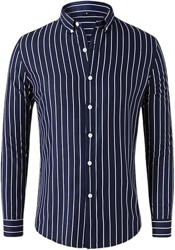 Fulbant 2025 Summer Mens Striped Corporate Shirts Long-Sleeved Slim Business Casual Shirt