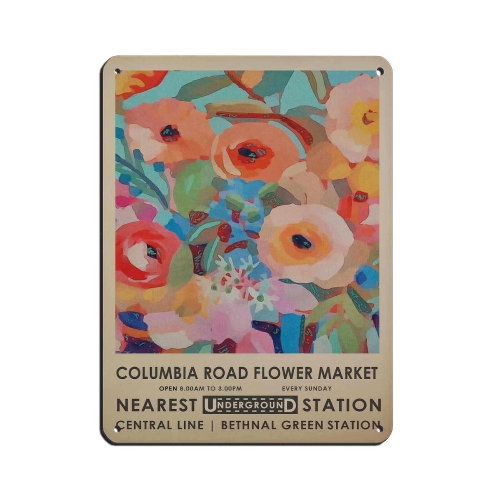 Columbia Road Flower Market, Pastel Flower Tin Sign Vintage Metal Pub Club Cafe Bar Home Wall Art Decoration Poster Retro 12x16inch(30x40cm)