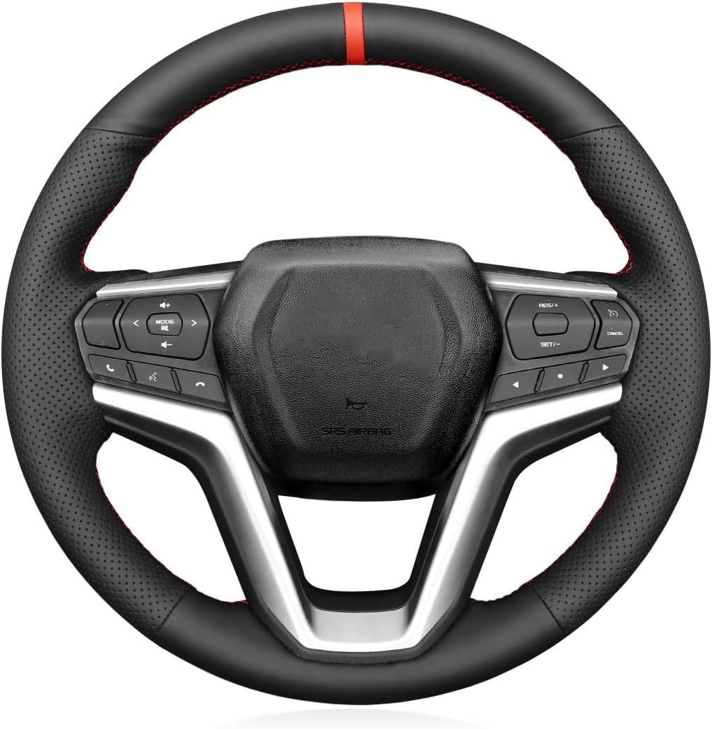 Custom OEM Black Genuine Leather Steering Wheel Cover for Isuzu D-MAX 2021 2022 2023 2024 2025 2026/ Isuzu MU-X 2021-2026 Car Hand Stitched Interior Accessories
