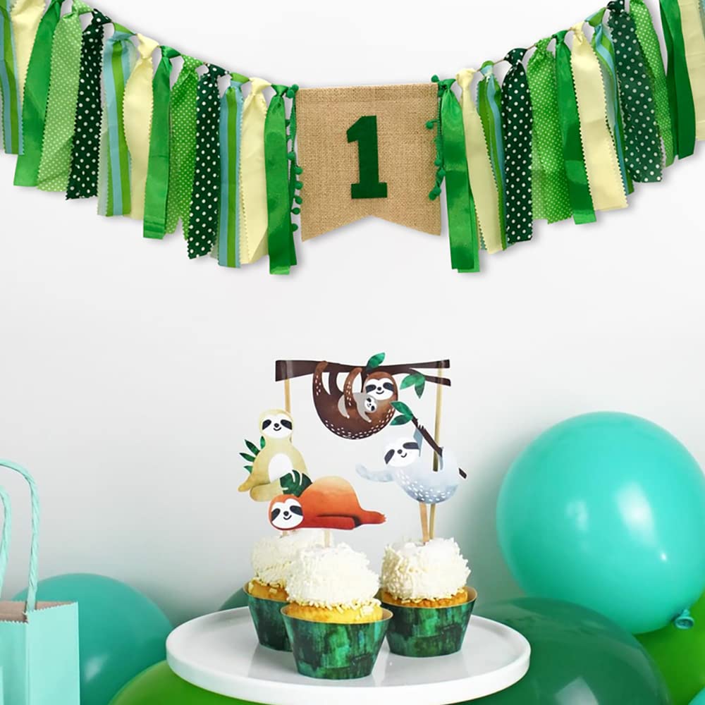 AULEGE First Birthday Banner - High Chair Pull Flag for Baby's 1st Party, Dark Green
