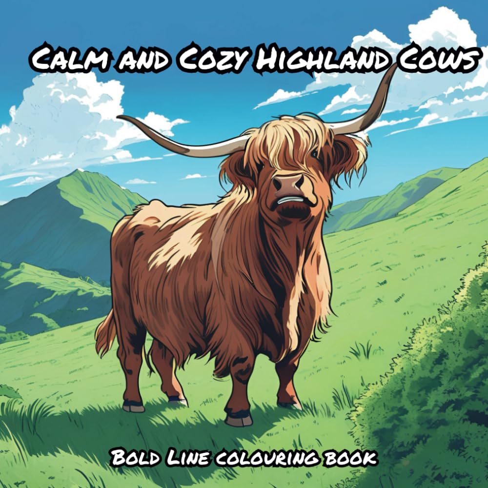 Calm and Cozy Highland Cows relaxing bold line colouring book for cow lovers: for adults and teens super cute cows for relaxation