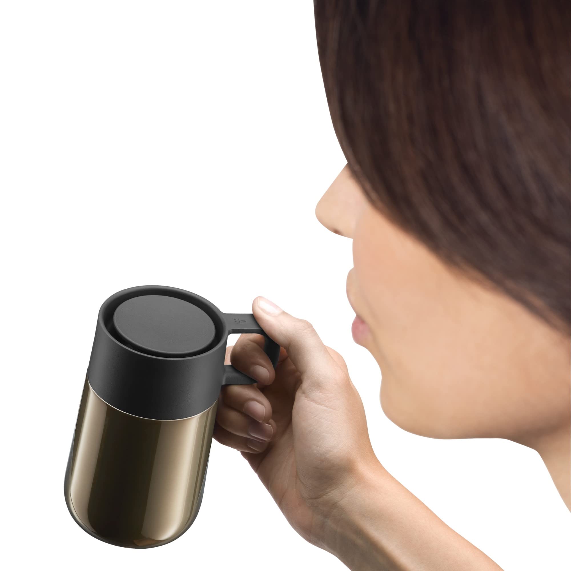 WMF Impulse Travel Mug Taza térmica, 0,3 l, cierre automático, apertura de 360°, mantiene las bebidas calientes durante 6 h y frías durante 12 h, taza de café para llevar, marrón
