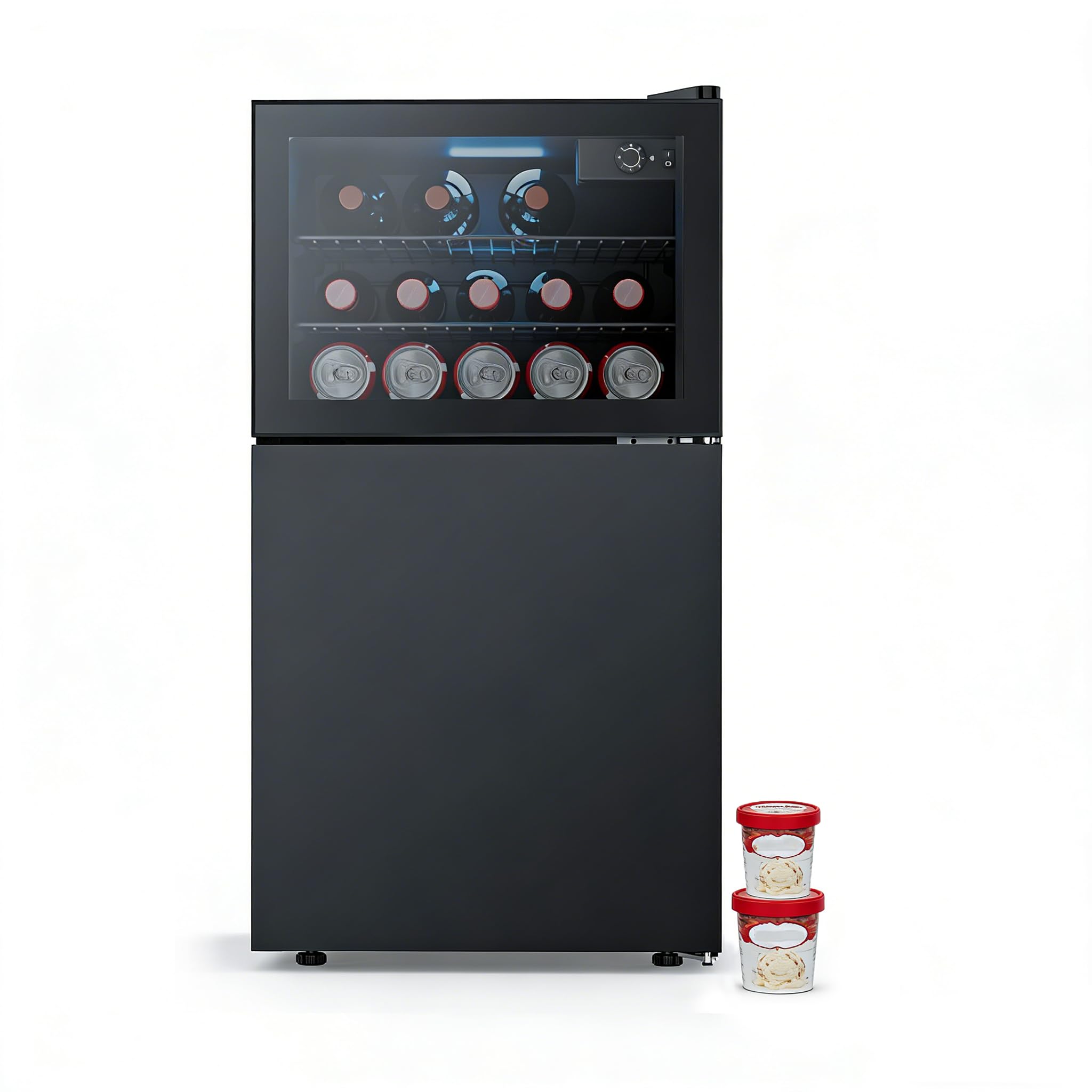 COWSAR 2.6 Cu.Ft Beverage Refrigerator & Mini Fridge with Freezer - Glass Door, Reversible Design, Adjustable Thermostat for Dorm, Office, Bedroom | Fridge.com