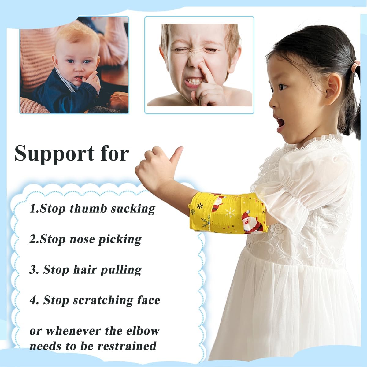 Elbow Immobilizer Splint & Arm Restraint Wrap for Babies Kids-Stop HAND-TO-FACE habits Stop Thumb Sucking Habit, Scratching Face, Pulling Hair (XSmall-1pc)
