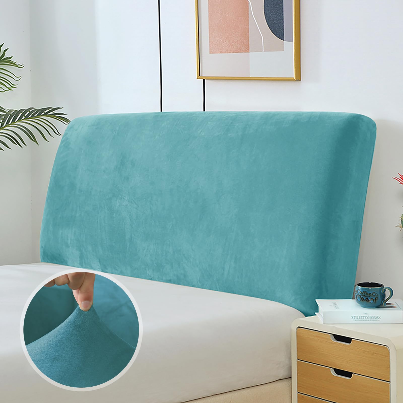 Copertura per testiera letto imbottita in morbido velluto antipolvere in tessuto elastico blu 120 140 cm
