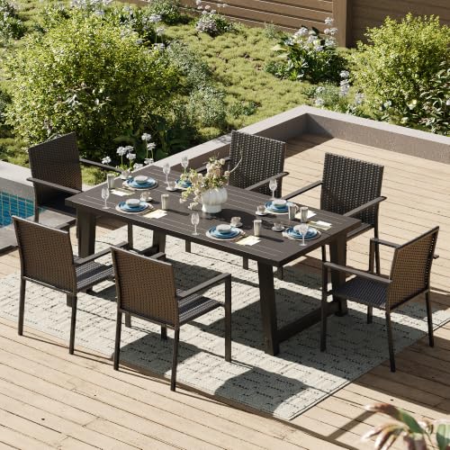 Image of Amopatio Stackable Wicker Chairs, Patio Dining Chairs Set of 2, All-Weather Breathable Outdoor Dining Chair, Steel Frame, Armchair w /Armrests, for Garden, Porch, Deck, Poolside, Fire Pit, Black