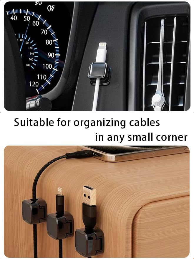 Set de gestión de cables bajo escritorio: 6 clips magnéticos adhesivos para cables y 6 ataduras de silicona para cables, organizador para cables de carga para hogar, oficina, auto y escritorio miniatura 4