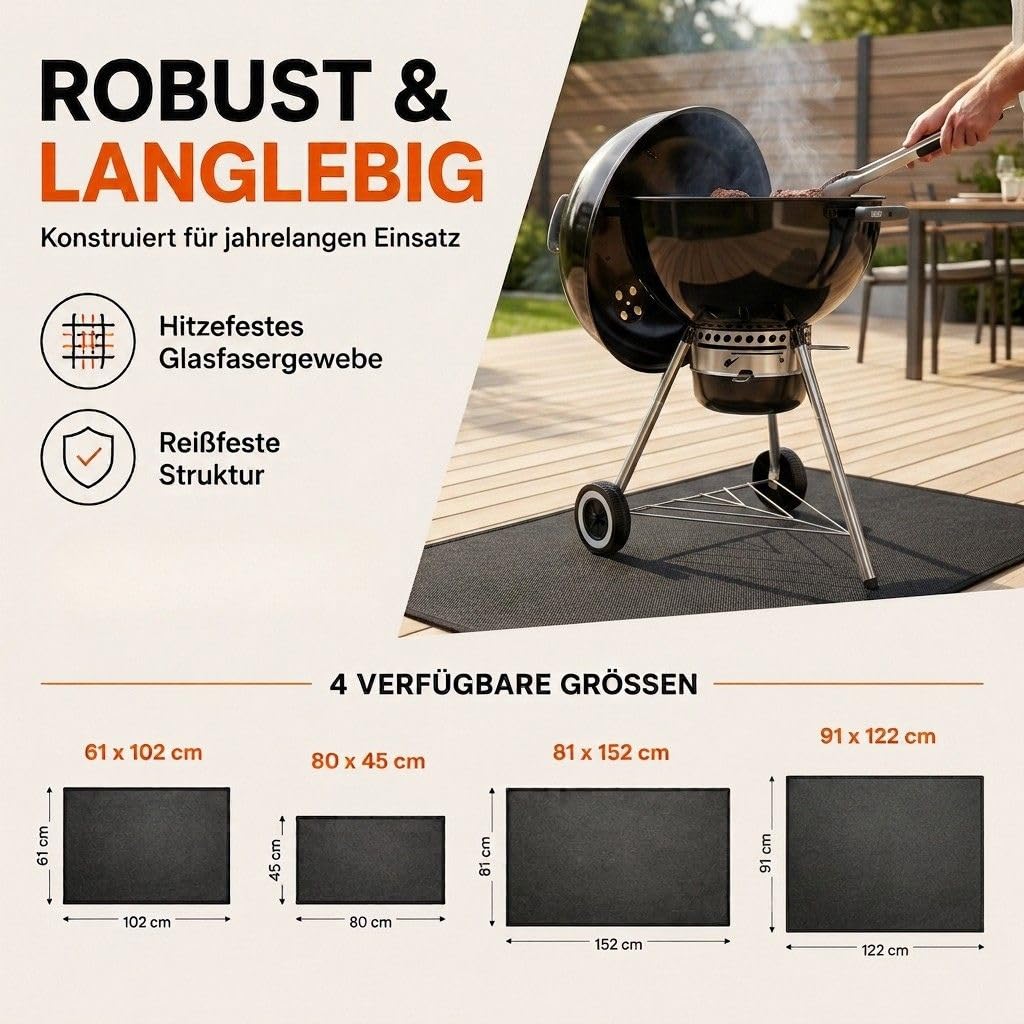 HEAT Grillmatte für Gasgrill 81x152cm, Grillmatten für Holzkohle, BBQ Grillmatten, Grillunterlage, Grillteppich, BBQ Zubehör, Rechteck
