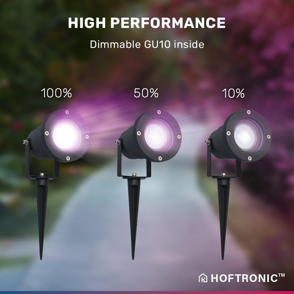 HOFTRONIC 3er Sydney - RGBWW LED Strahler mit Erdspieß - 1,5M kabel mit Stecker - WiFi+Bluetooth - 16,5 Millionen Farben - Steuerbar über Ihr Smartphone oder Alexa & Google Home