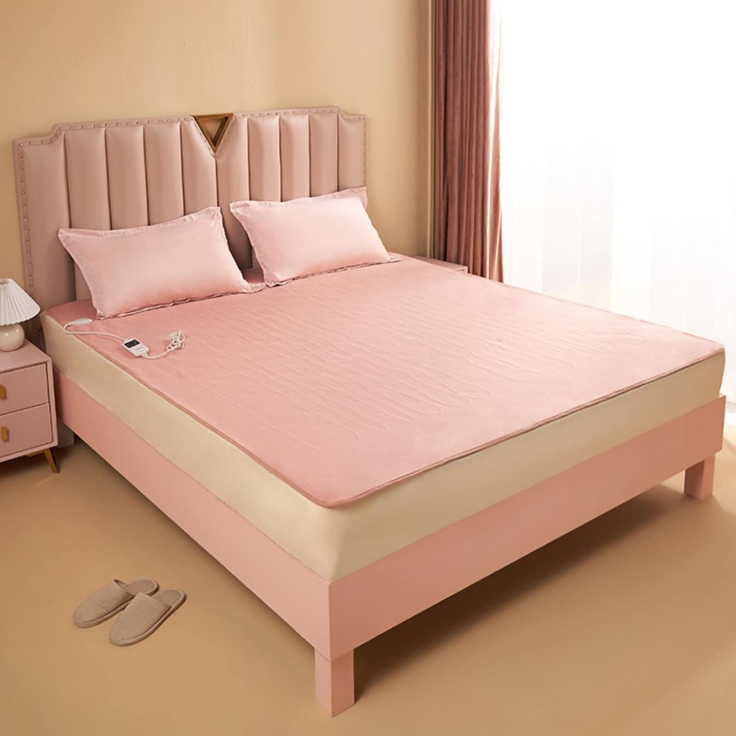 Heated Throw Blanket Thickened Comfortable Heated Throw Blanket Pink Non-Woven Fabric with 4 Heat Settings, Heated Mattress Dual Control Temperature Adjustment for Home Off