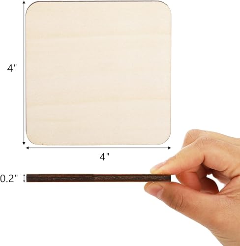 Miniatura 2 de ZEAYEA 50 piezas cuadradas de madera sin acabar, posavasos cuadrados de madera de 4 x 4 pulgadas, azulejos de madera para posavasos, rebanadas de