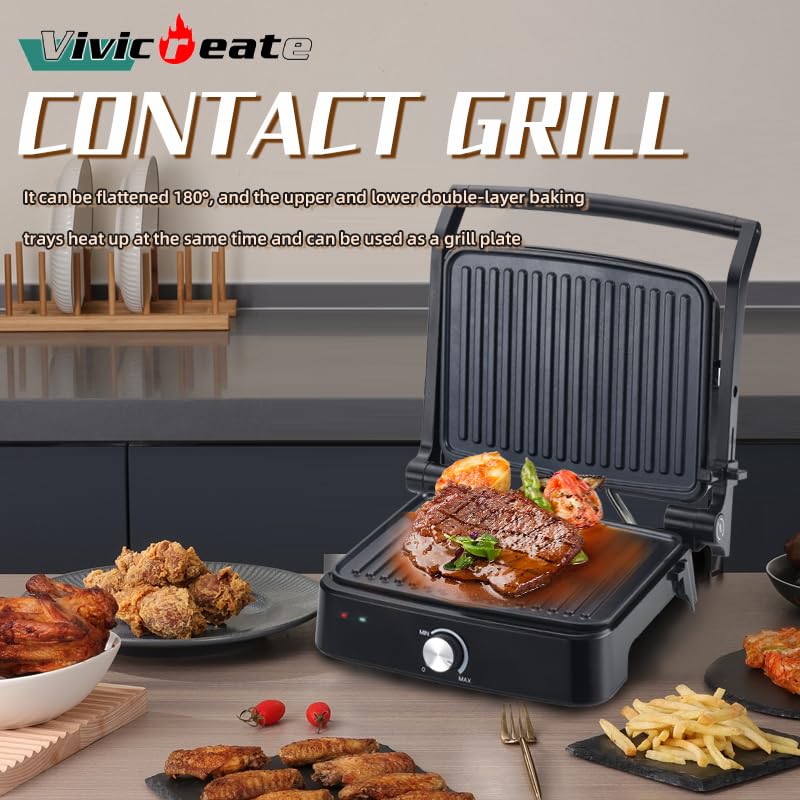 Parrilla de contacto 5 en 1 Panini Press Parrilla eléctrica antiadherente Temperatura ajustable Placas extraíbles Portátil para sándwiches Bistec Desayuno Parrilla eléctrica prensa de 5