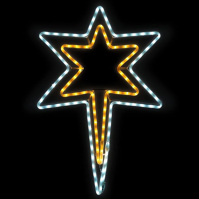 CHRISTOW Star Christmas Light Outdoor Decoration, Energy Efficient LED Rope Light, Flashing Wall Mountable Silhouette, Mains Operated, 82cm (Warm White & White)