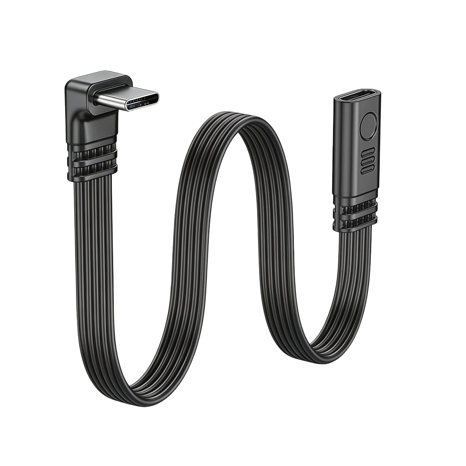Flomiara Abgewinkelter Type-C Verlängerung, 90° Seitenwinkel | USB-C 2.0 Flachkabel, 65W PD Schnellladung, Flexibles Silikonkabel für Drohnen, mobile Geräte und Büroelektronik, 10cm