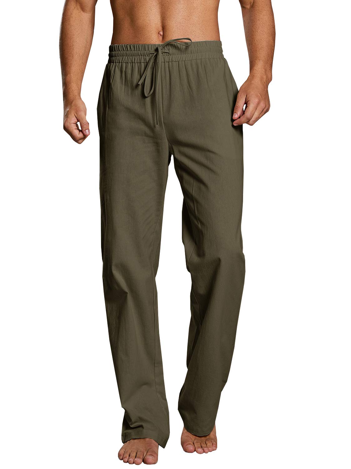 PASLTER Mens Cotton Linen Pants Casual Summer Beach Pants Dress Trousers