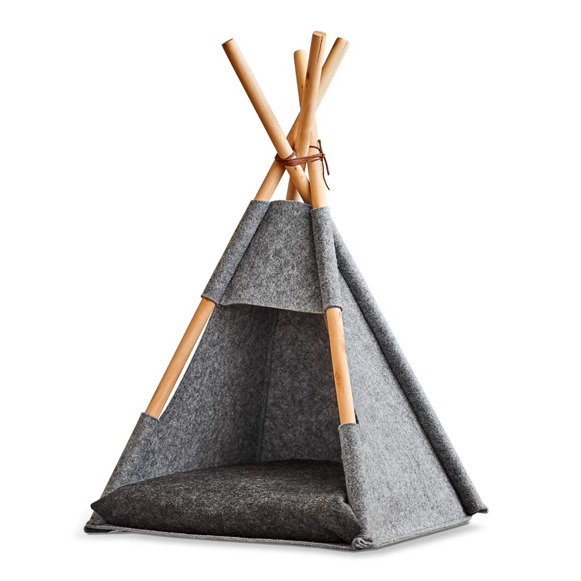Graues Tipi-Katzenzelt aus Holz und Filz, ca. L44 x B42 x H68 cm