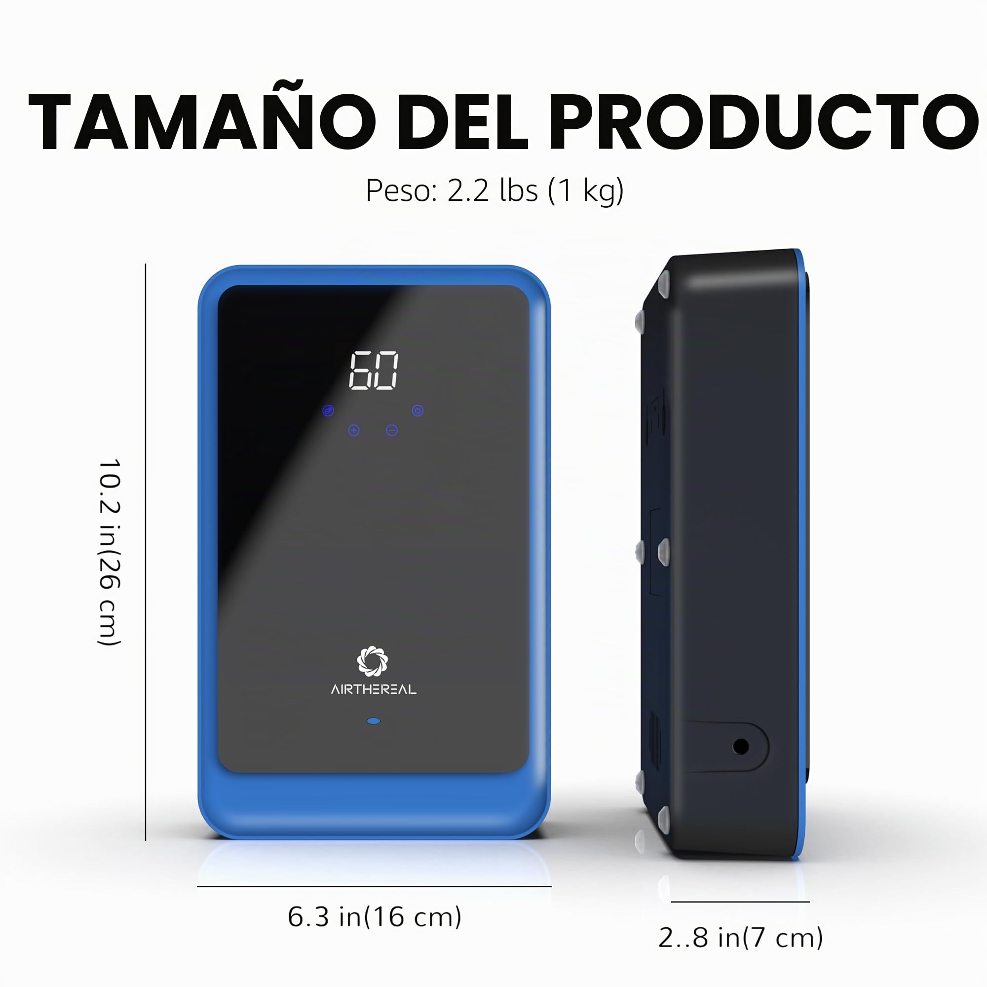 Airthereal AH1000 Generador y Purificador de Ozono 2 en 1 para agua y aire, con 2 modos, temporizador y generador de iones negativos – limpia agua, aire, paños, frutas y verduras.