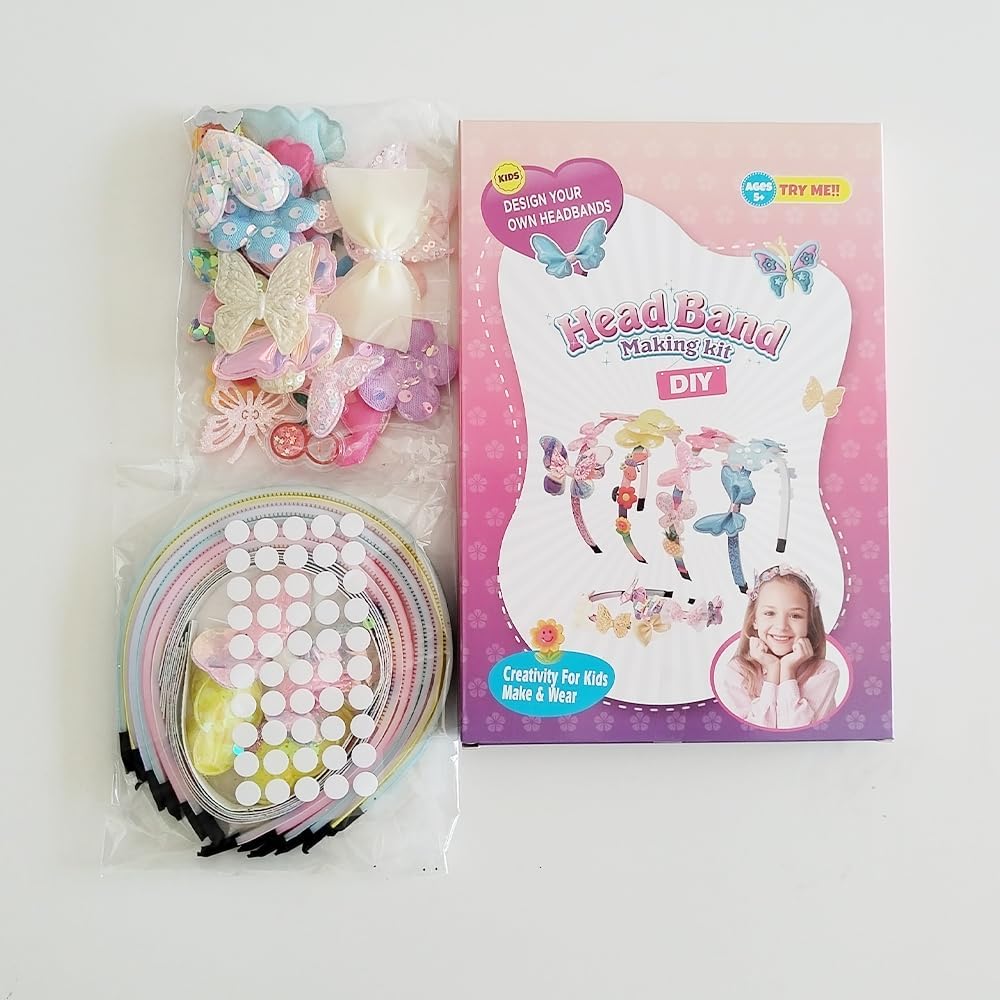 6 Hair Bands 36 Accessories Gifts Butterfly Flower DIY Headband Making Kit Crafts for 5 Year Old Girls