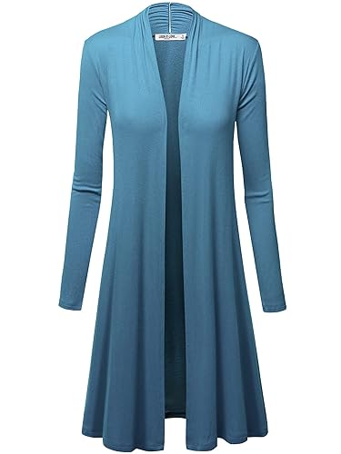 Lock and Love Women's Long Cardigan – Fall Casual Draped Open Front Lightweight Duster with Long Sleeves - 3X-Large - Wsk1048_denim