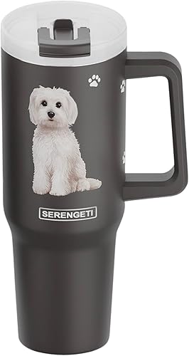 E&S Pets SERENGETI Ultimate - Vaso de 40 onzas con asa y pajilla, vaso aislado al vacío con popote y tapa, taza de viaje de acero inoxidable para