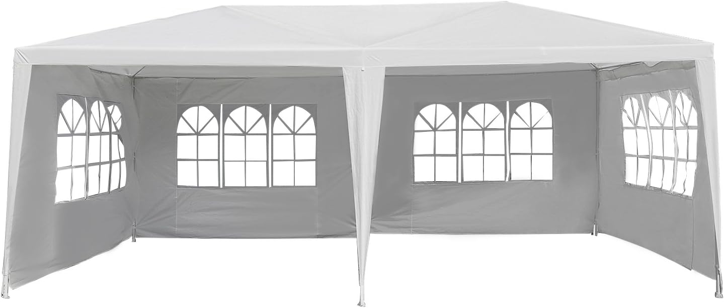 Outsunny 10' x 20' Gazebo Canopy Party Tent w/ 4 Removable Window Side Walls - White