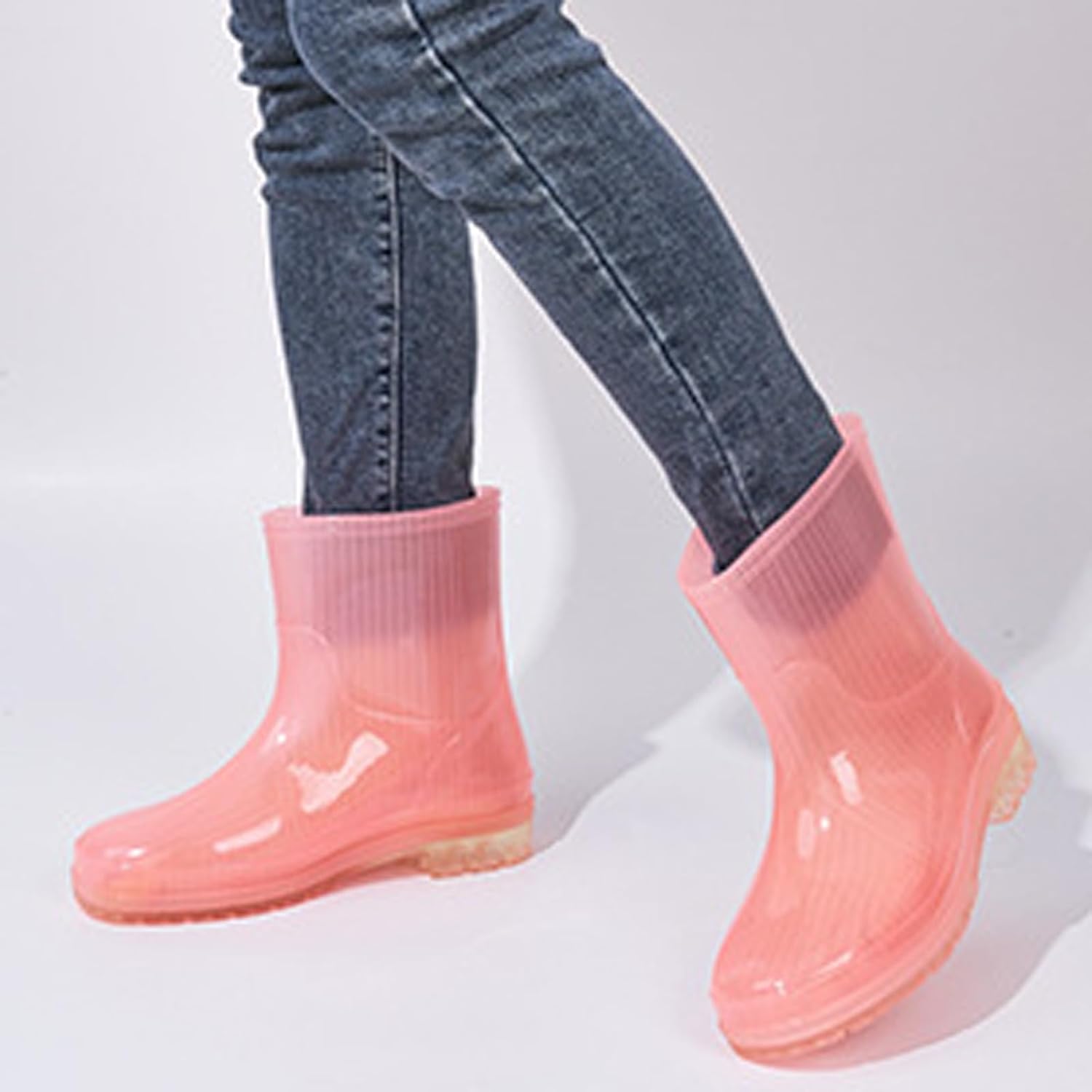 Ladies Solid Color Rain Boots with Waterproof Design for Outdoor Use Non-Slip and Durable