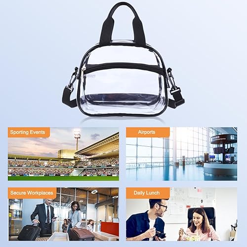 Miniatura 7 de Clearworld Lonchera transparente aprobada para estadios, lonchera transparente con correa ajustable y bolsillo frontal con cremallera, bolsa