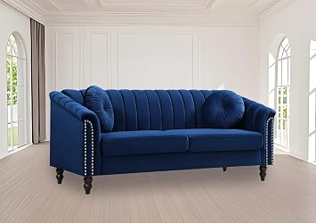 Chesterfield Sofa Velvet Couch Set, 3 Piece Living Room Sets Furniture, Contemporary Home Couches Chairs Loveseats Sofas Blue,Sofa