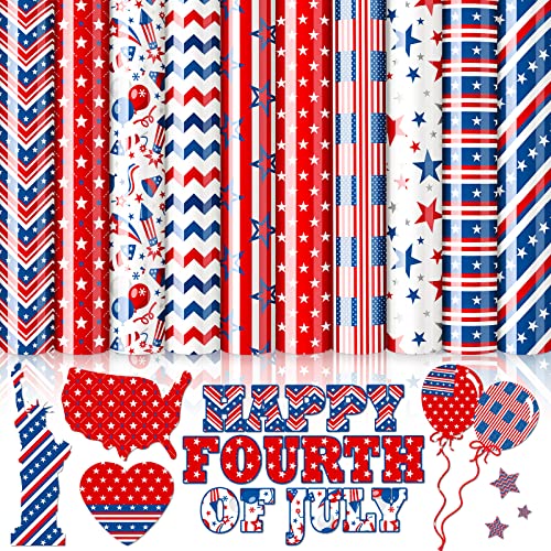 Whaline 10 Sheet Patriotic Heat Transfer Vinyl 4Th Of July Iron On Vinyl Red Blue White American Flag Htv Adhesive Craft Vinyl For Independence Day Clothing Costume Diy Fabric Craft, 9.6 X 11.8 Inch #TOP19