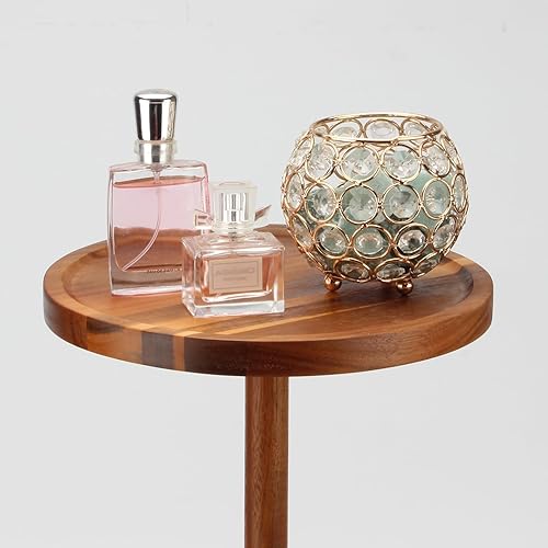 Miniatura 7 de Mesa auxiliar de acrílico para bebidas, mesa transparente para espacios pequeños con almohadillas antideslizantes, mesa auxiliar redonda de 9.8