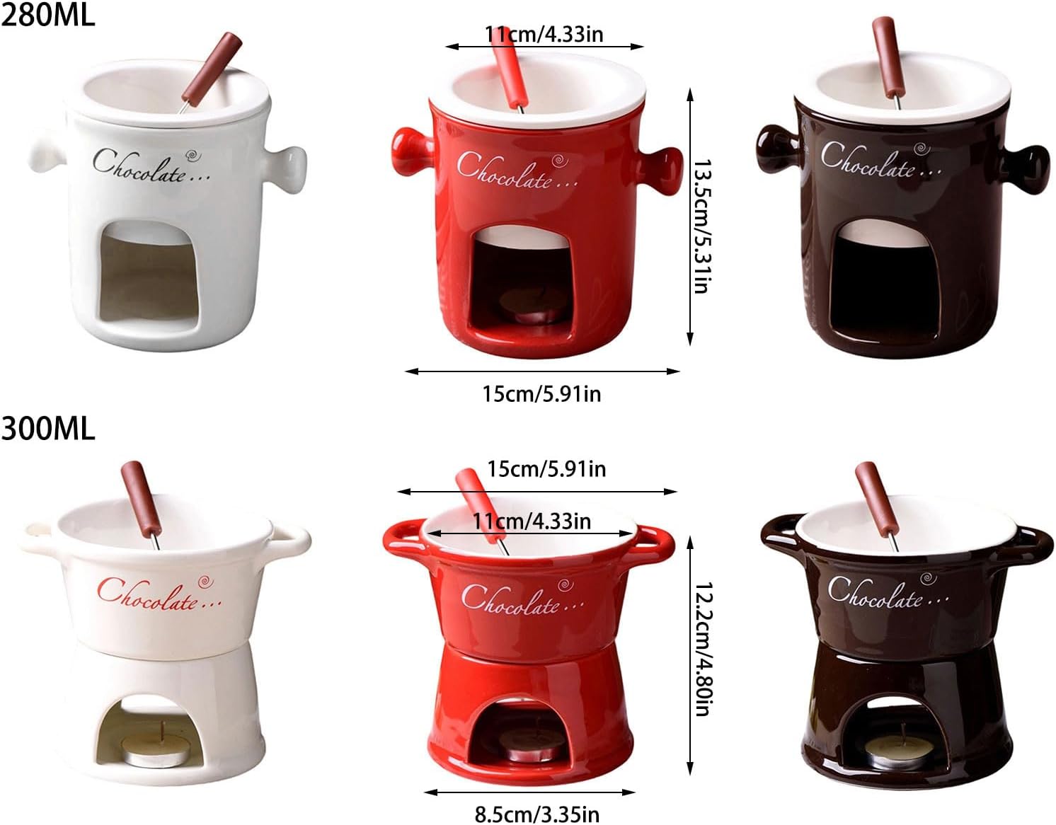 Ceramic Chocolate Melting Cup for Cheese Fondue Party Dipping Dessert Kitchenwares with Fork Cheese Fondue Cup