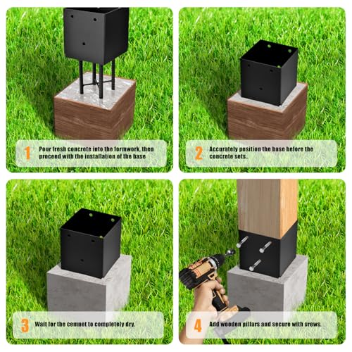 BTRAM 4 Pack 6x6 Metal Post Base Holder Bracket for Concrete Deck (Black) by BTRAM - Used condition - Image 4