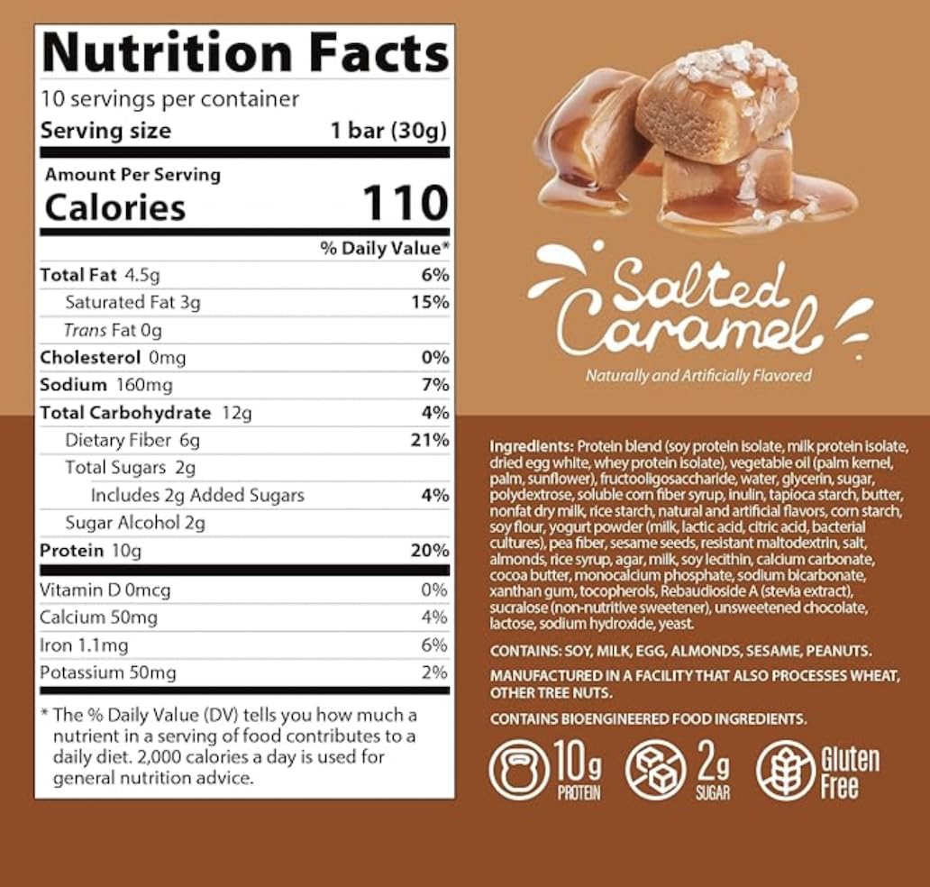 KETO protein Bar Crispy Treat, Salted Caramel, Keto, Low Carb, Low Sugar & Gluten Free, Protein Snacks for Adults, 10g Protein of Whey per Bar, 5 Net Carbs, On The Go Snack, 10 CT