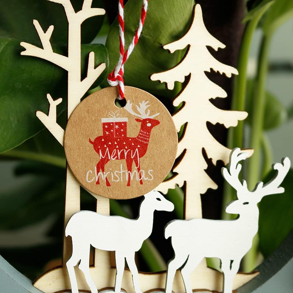 PintreeLand 100 Pack Christmas Gift Tags with String, Xmas Santa to/from Gift Tags for DIY Homemade Holiday Present Wrap Name Tag Label (Style B 100 Pack) : Health & Household