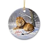 Personalized Lion Leo Christmas Tree Ornament 2025, Wildlife Animal Xmas Ceramic Ornaments Custom Name, King of The Jungle Ornament Gifts for Lion Lovers Men Women, Lions Keepsakes Xmas Ornaments