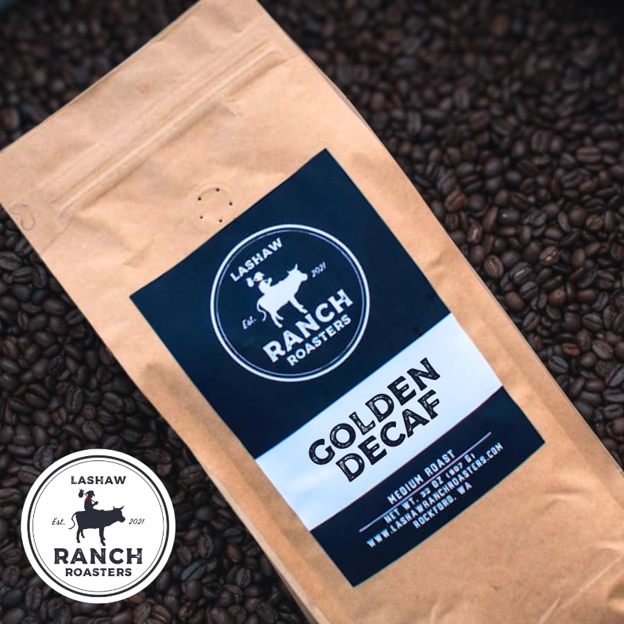 LaShaw Ranch Roasters - Golden Decaf Coffee, Medium Roast, Water Processed, Whole Bean, Premium Quality, Non-GMO, 100% Arabica, Rich Bodied, 32oz Bag (Pack of 1)