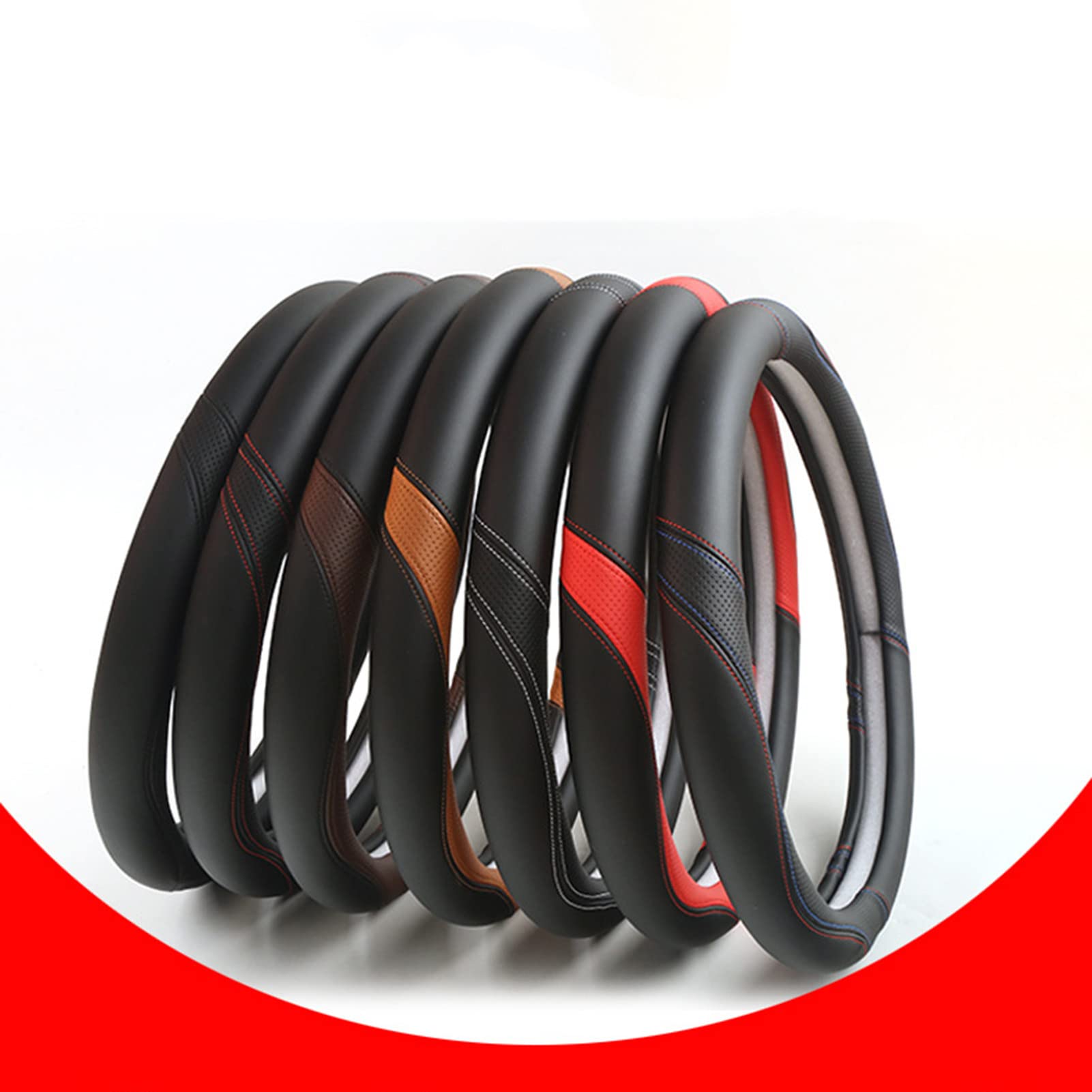ZATOOTO Funda De Cuero Antideslizante Y Suave Para Volante De Coche, Tamaño Universal 37-38 Cm, Rojo